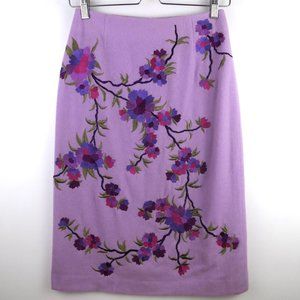 Moiselle Floral Embroidered Wool Pencil Skirt XS